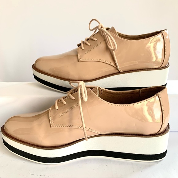 ABOUND NUDE/TAN FAUX PATENT LEATHER LACE-UP PLATFORM OXFORDS EUC! Sz9 - Picture 8 of 8